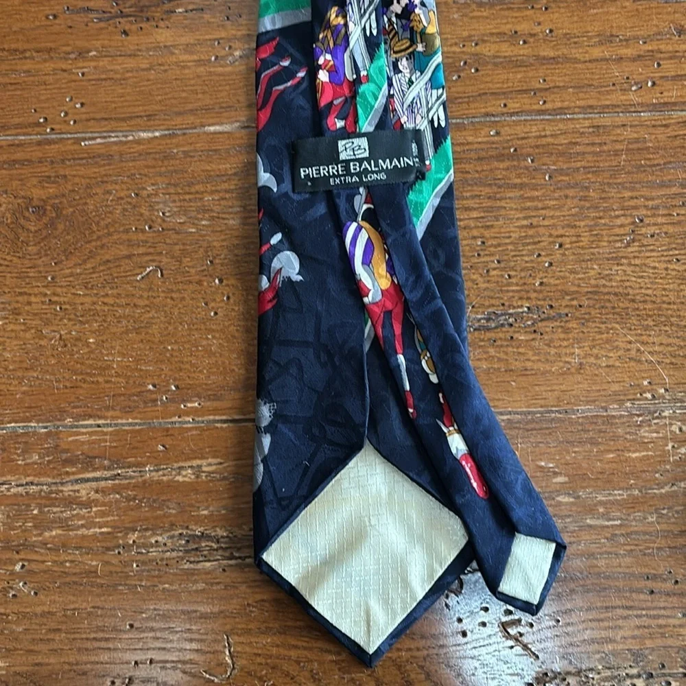 Balmain Pierre Balmain 100% Silk Tie Extra Long Racetrack Horse Racing Vintage